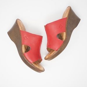 Born Wedge Sandals, Slide Open Toe Red, Size 6